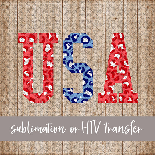 USA, Leopard Red Blue  - Sublimation or HTV Transfer