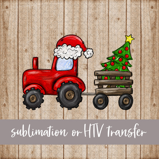 Christmas Tractor, Red -  Sublimation or HTV Transfer