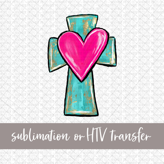 Cross with Heart - Sublimation or HTV Transfer