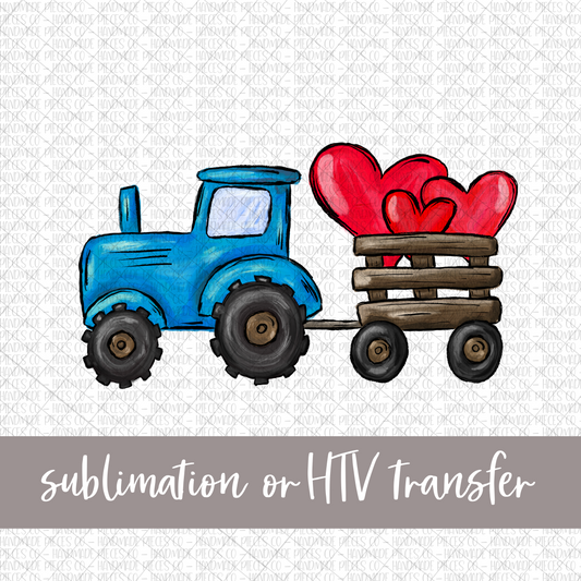 Blue Tractor with Hearts - Sublimation or HTV Transfer