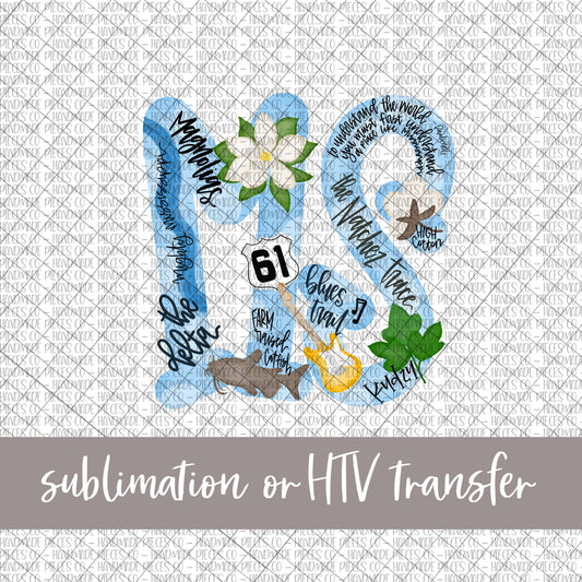 Mississippi Abbreviation, Famous Things - Sublimation or HTV Transfer