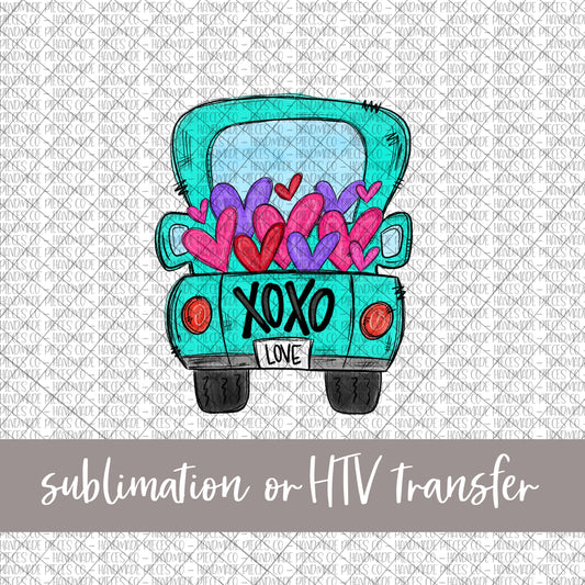XOXO Valentine's Day Vintage Truck, Blue - Sublimation or HTV Transfer