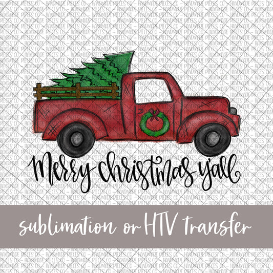 Merry Christmas Y'all Vintage Truck - Sublimation or HTV Transfer