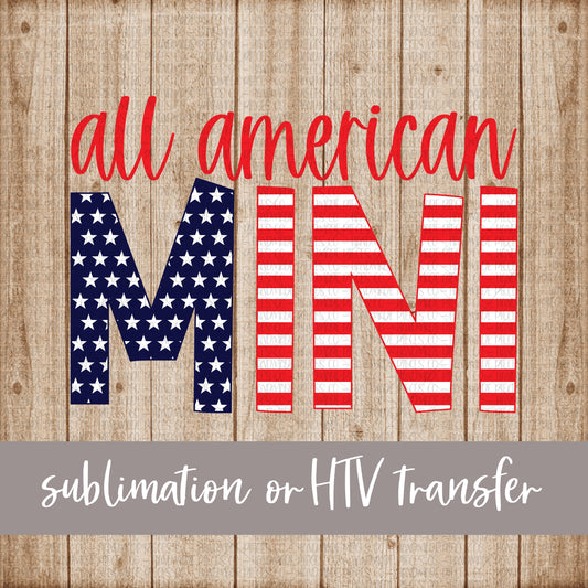 All American Mini, Stars and Stripes, Red- Sublimation or HTV Transfer