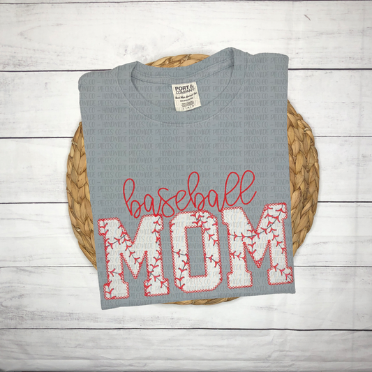 Baseball Mom/Mama Embroidered Applique T-Shirt, Sweatshirt, or Hoodie