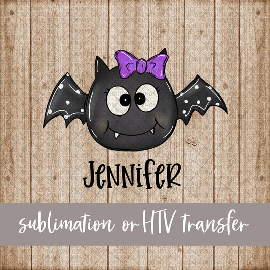 Bat with Bow - Name Optional - Sublimation or HTV Transfer
