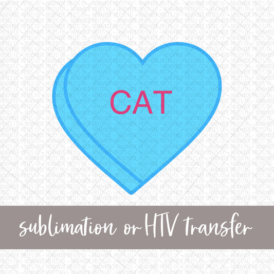 Cat Candy Heart, Blue - Sublimation or HTV Transfer