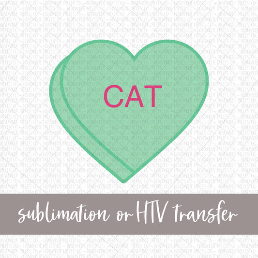 Cat Candy Heart, Green - Sublimation or HTV Transfer