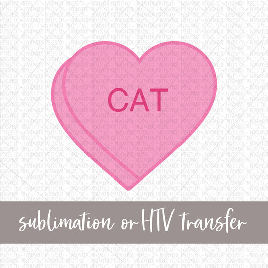 Cat Candy Heart, Pink - Sublimation or HTV Transfer
