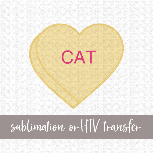 Cat Candy Heart, Yellow - Sublimation or HTV Transfer