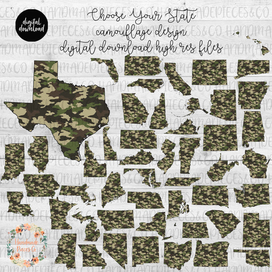 Camouflage State Outline -  Multiple States - Digital Download