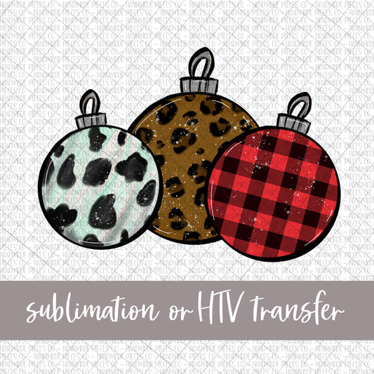 Christmas Ornament Trio, Version 2 - Sublimation or HTV Transfer