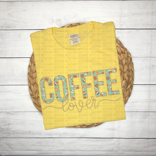 Coffee Lover Applique Embroidered T-Shirt, Sweatshirt, or Hoodie