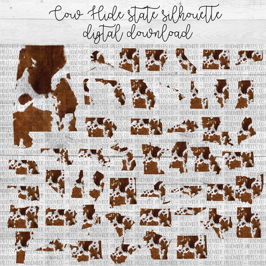 Cow Hide State Outline. -  Multiple States - Digital Download