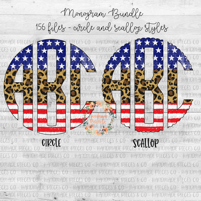 Patriotic Monogram, Stars Stripes & Leopard Split - Multiple Styles - Digital Download