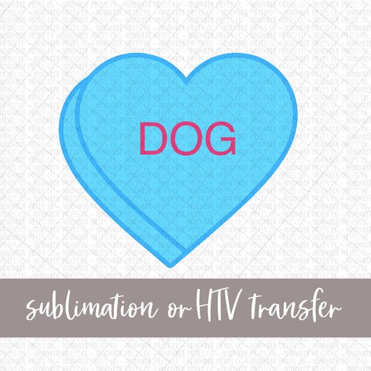 Dog Candy Heart, Blue  - Sublimation or HTV Transfer
