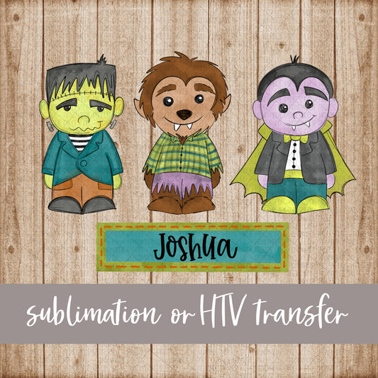 Frankenstein Wolf Dracula Trio, Boy with Name - Sublimation or HTV Transfer