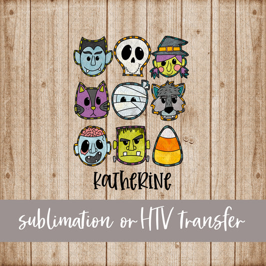 Halloween Characters Collage - Name Optional - Sublimation or HTV Transfer
