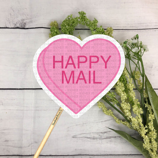 Happy Mail, Candy Heart Packaging Sticker - Valentine's Day Theme