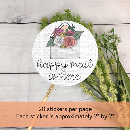 Happy Mail is Here Packaging Sticker, Spring Theme
