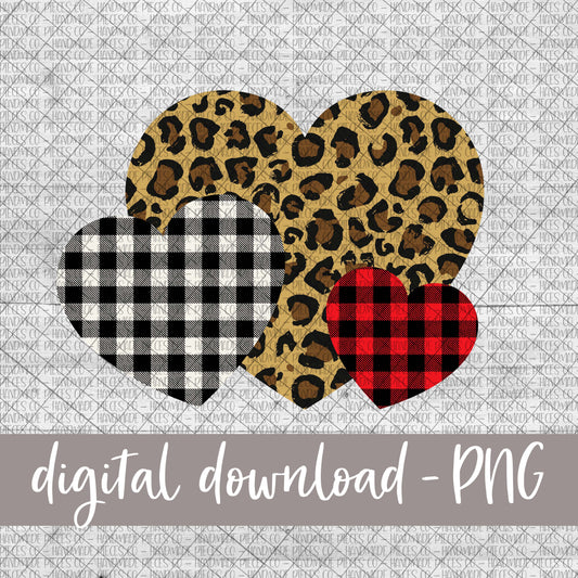 Heart Trio, Leopard, Red and Black Plaid - Digital Download
