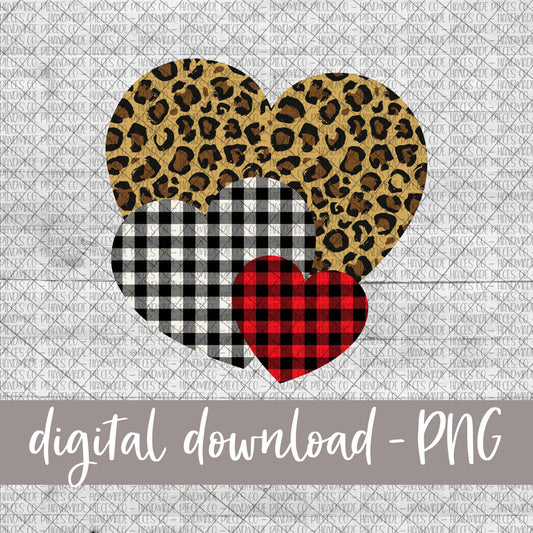 Heart Trio, Leopard, Red and Black Plaid 2 - Digital Download