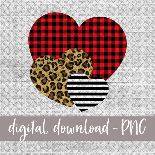 Heart Trio, Leopard, Red Plaid, Black Stripes - Digital Download