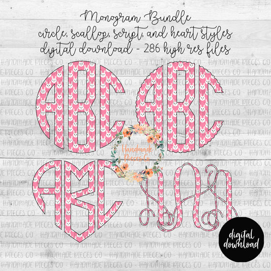 Easter Monogram, Pink Bunny - Multiple Styles - Digital Download