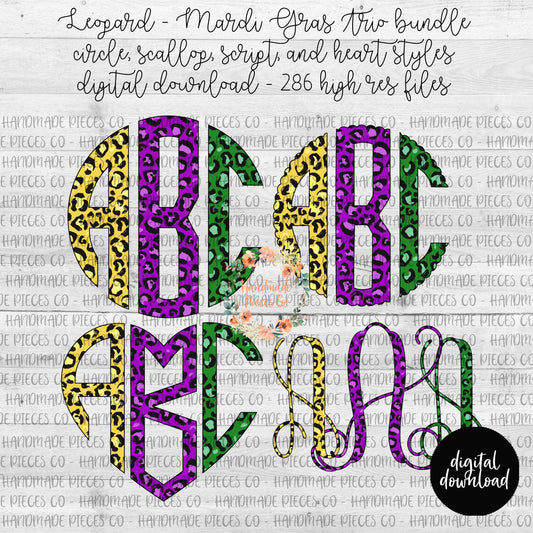 Leopard Monogram, Mardi Gras Trio - Multiple Styles - Digital Download