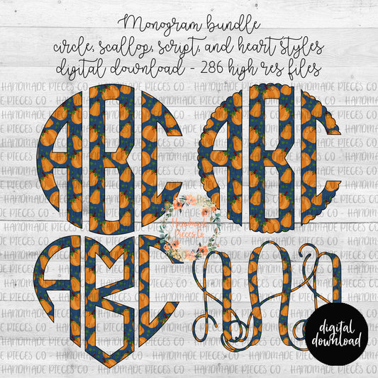 Pumpkin Monogram, Blue - Multiple Styles - Digital Download