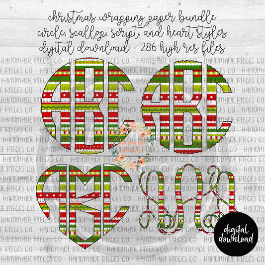Christmas Wrapping Paper Monogram - Multiple Styles - Digital Download
