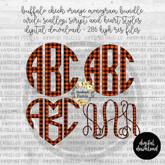 Buffalo Plaid, Orange Monogram - Multiple Styles - Digital Download