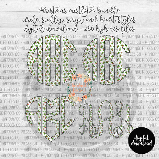 Christmas Mistletoe Monogram- Multiple Styles - Digital Download