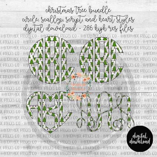 Christmas Trees Monogram - Multiple Styles - Digital Download