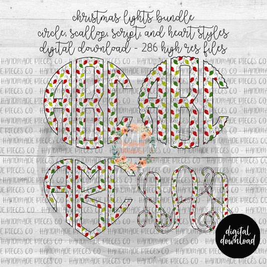 Christmas Lights Monogram - Multiple Styles - Digital Download