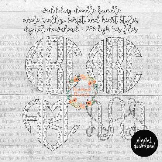 Wedding Doodle Monogram - Multiple Styles - Digital Download