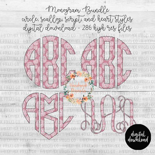 Floral Monogram, Blush Pink - Multiple Styles - Digital Download