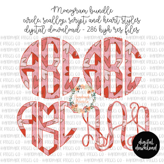 Heart Doodle Monogram - Multiple Styles - Digital Download