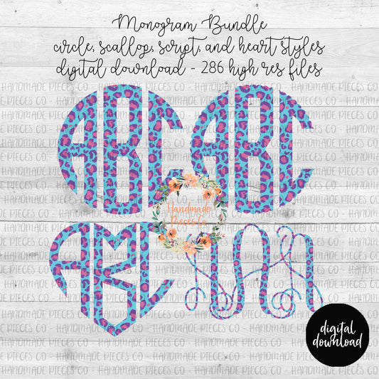 Leopard Monogram, Turquoise and Purple - Multiple Styles - Digital Download