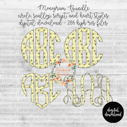 Bee and Honey Monogram - Multiple Styles - Digital Download