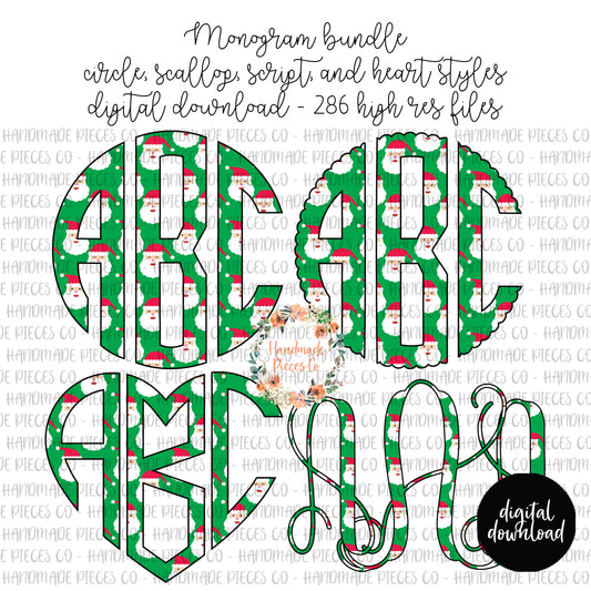 Santa Monogram, Green - Multiple Styles - Digital Download