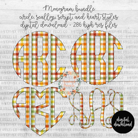 Autumn Plaid Monogram, Bright - Multiple Styles - Digital Download