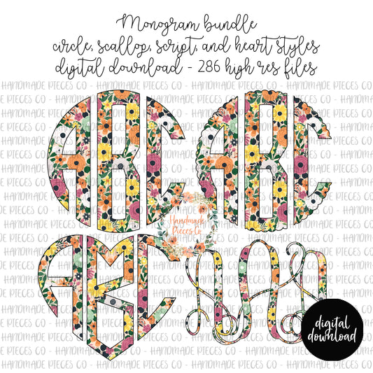 Fall Floral Monogram, Version 2 - Multiple Styles - Digital Download