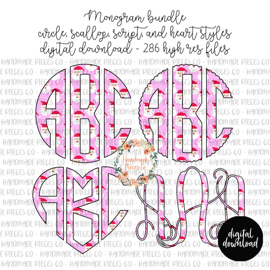 Santa Monogram, Pink - Multiple Styles - Digital Download