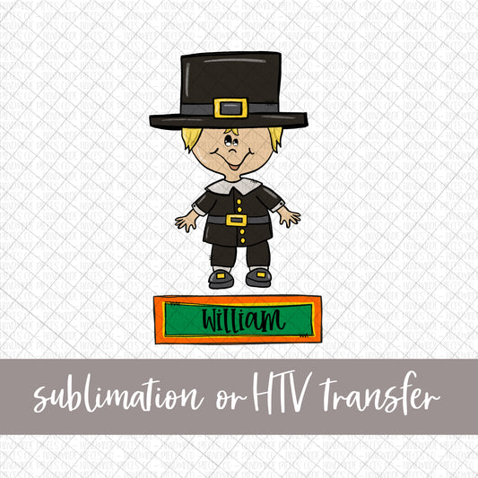 Pilgrim, Boy - Name Optional - Sublimation or HTV Transfer