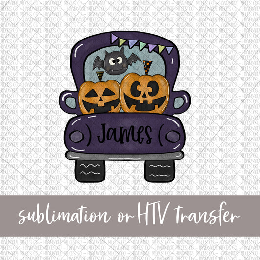 Halloween Truck, JackOLantern Pumpkins - Name Optional - Sublimation or HTV Transfer