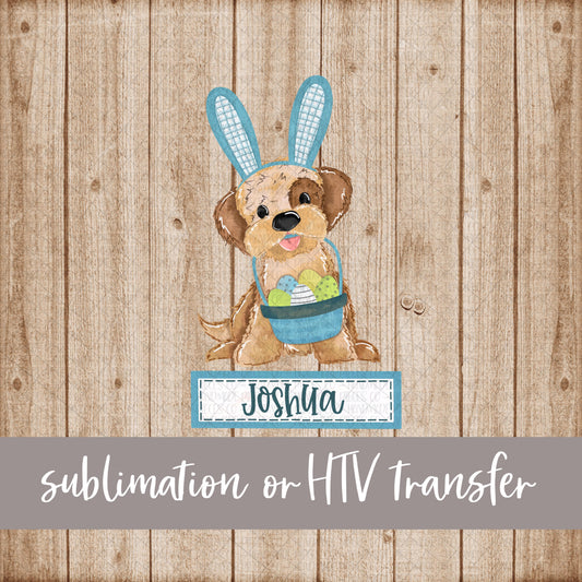 Puppy, Easter, Boy with Name and Frame - Sublimation or HTV Transfer