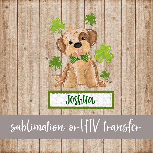Puppy, St. Patrick's, Boy with Name and Frame - Sublimation or HTV Transfer