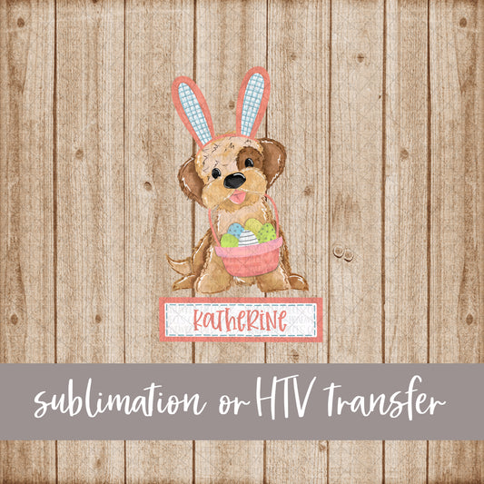 Puppy, Easter, Girl with Name and Frame - Sublimation or HTV Transfer