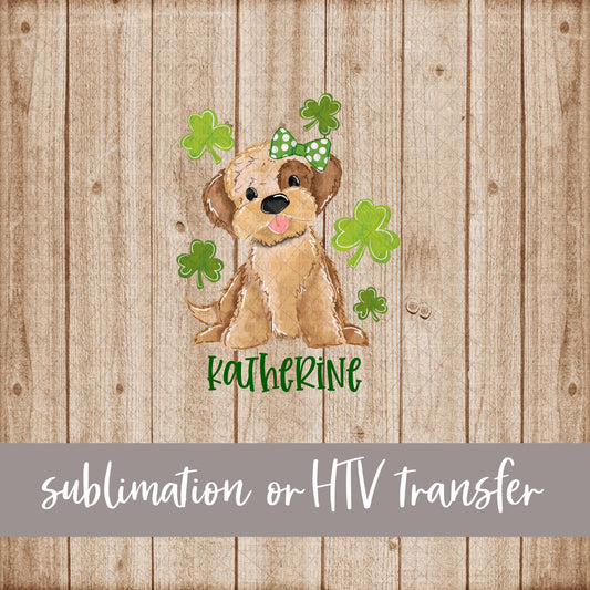 Puppy, St. Patrick's, Girl - Name Optional - Sublimation or HTV Transfer